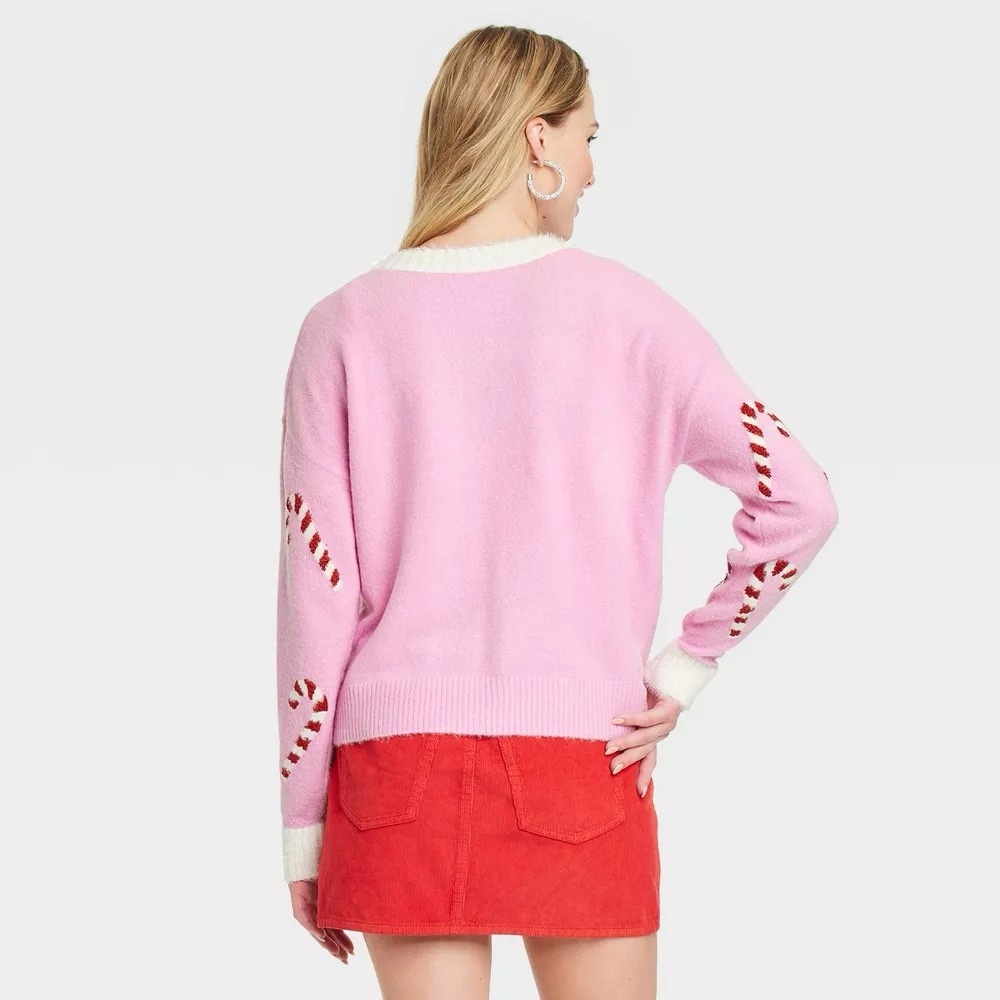 NEW Target 33 Degrees Pink Santa Print Christmas Festive Cardigan Sweater - Picture 2 of 16